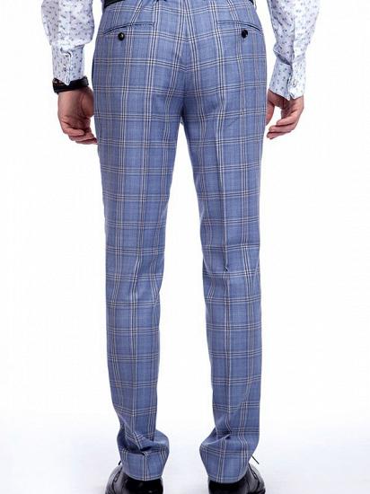 Two Buttons Flap Pocket Checked Pattern Blue Suits for Business Men_9