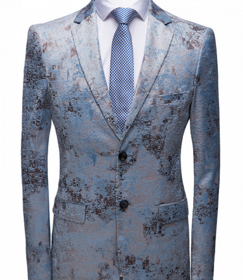 Printing Men's Prom Suits | Blue Wedding Tuxedos with White Pants