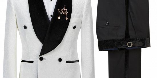 Jesus Chic Sparkle Shawl Lapel Jacquard Double Breasted White Wedding Suits_2