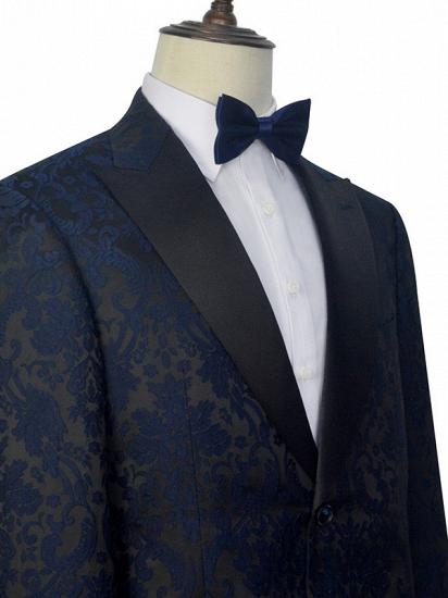 Dark Navy Jacquard Prom Suits | Black Silk Peak Lapel Mens Suits for Weddings_4
