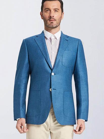 Casual Bright Blue Blended Patch Pocket Mens Blazer Jacket