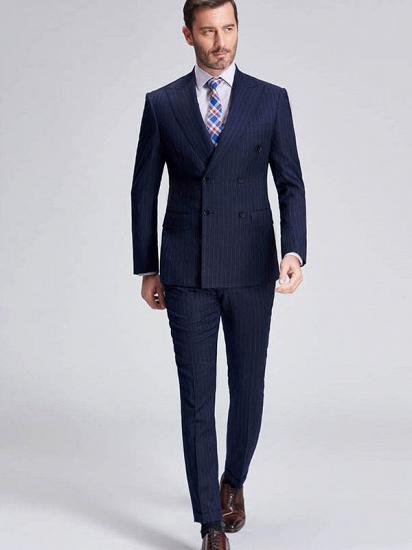Superior Peak Lapel Double Breasted Mens Suits | Pinstripe Dark Navy Suits for Men Formal_3