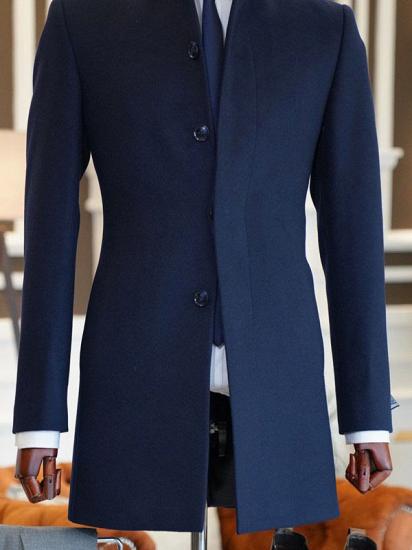 Marvin Navy Blue Stand Collar Slim Fit Tailored Wool Jacket For Business