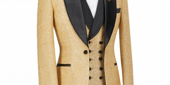 Andrew Sparkly Golden Shawl Lapel  Three Pieces Men Suits For Wedding_3