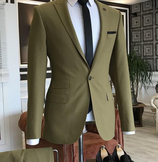 Lime Green Peaked Lapel One Button Slim Fit Business Men Suits_1