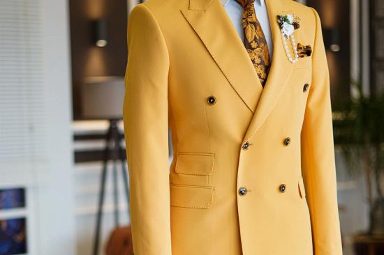Nigel New Arrival Yellow Peaked Lapel Double Breasted Tailored Prom Suits_2