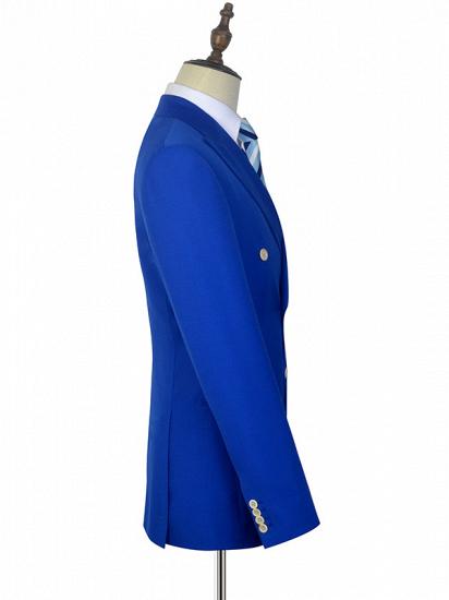 Peak Lapel Royal Blue Double Breasted Mens Suits | Six Buttons Stylish Leisure Suits_5