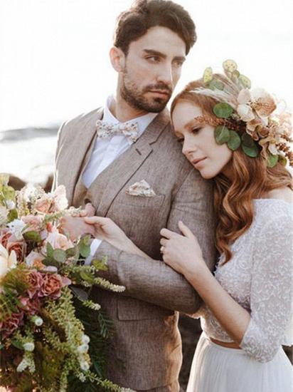Khaki Linen Summer Beach Mens Classic Suits | 2020 Groom Wedding Tuxedos with 3 Pieces_4