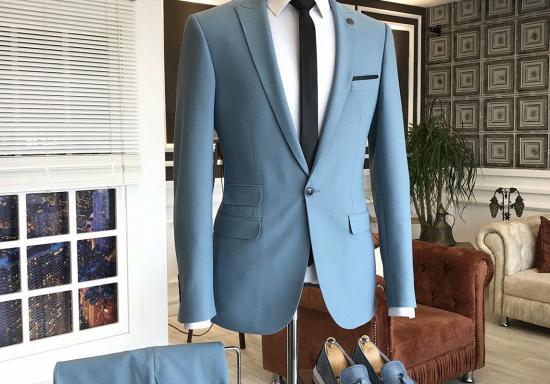 Franklin Sky Blue Peaked Lapel 3 Flaps Mens Prom Outfits_2