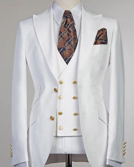Salvador White Peaked Lapel Slim Fit Fashion Wedding Groom Suit_1