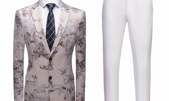 Light Brown Men's Prom Suits | Printing Wedding Tuxedos with White Pants_2
