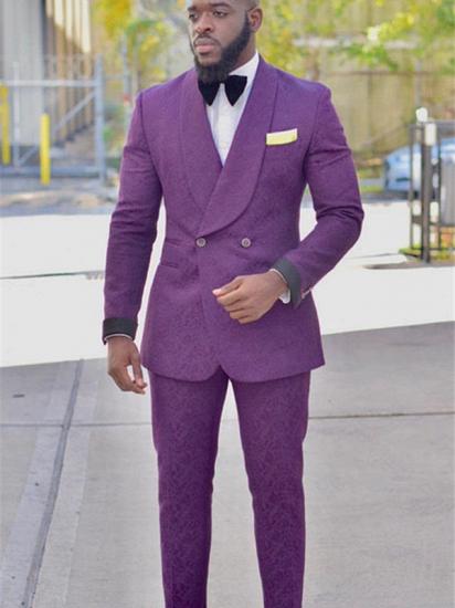 Fashion Purple Slim Fit Groom Tuxedos | Jacquard Prom Outfits Suits_1