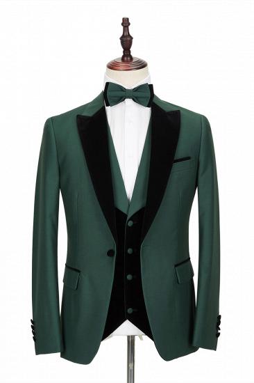 Black Peak Lapel Dark Green Men's Wedding Suit | Velvet Banding Edge Formal Suit_1