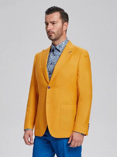 Ginger Yellow Peak Lapel Patch Pocket Fashionable Blazer Jacket for Men_2