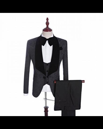 Xander Black Jacquard Three-Pieces Shawl Lapel Wedding Suits for Men_2
