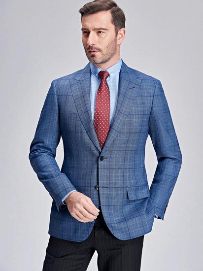 Peak Lapel Plaid Blazer for Men | Modern Blue Blazer Jacket New_1