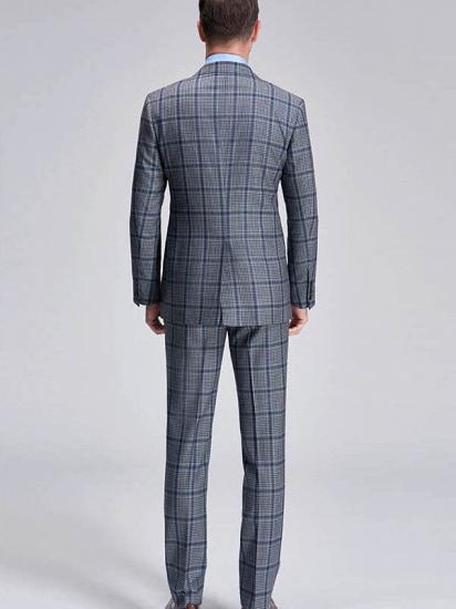 Modern Plaid Notch Lapel Patch Pocket Grey Suits for Men_4