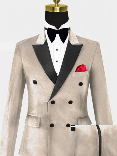 Beige Velvet Slim Fit Tuxedo | Double Beasted Prom Suits Online_1