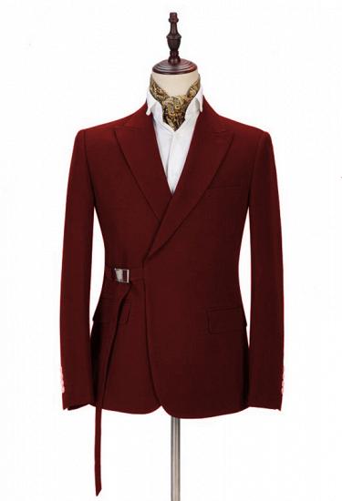 Stylish Peak Lapel Buckle Button Formal Burgundy 2 Piece Men's Casual Suit Online_1