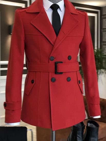 Kent Fashion Red Notched Lapel With Belt Prom Jacket For Winter_1