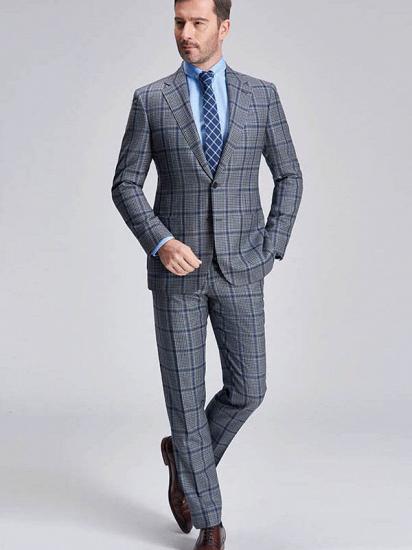 Modern Plaid Notch Lapel Patch Pocket Grey Suits for Men_3