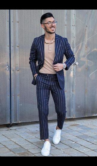 Dorian Dark Nay Striped Peaked Lapel Handsome Men Suit_1