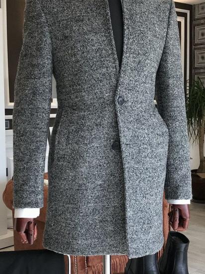 Andre Dark Gray Stand Collar Bespoke Business Wool Jacket For Men_1