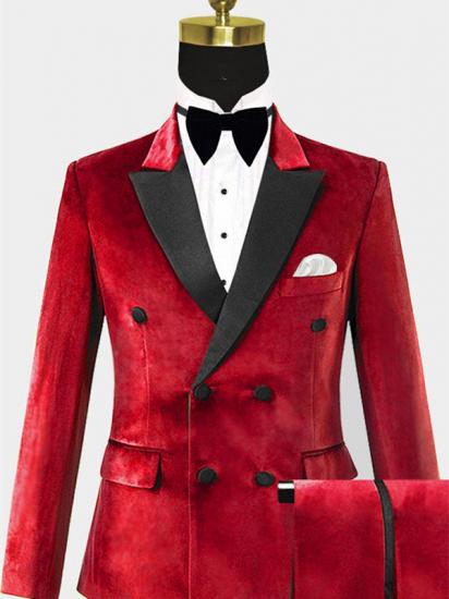 Double Breasted Red Velvet Tuxedo | Two Pieces Prom Suits For Men_1
