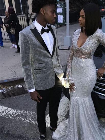 Glitter Silver Sequins Men Suits | Peaked Lapel Two Piece Prom Outfits_1